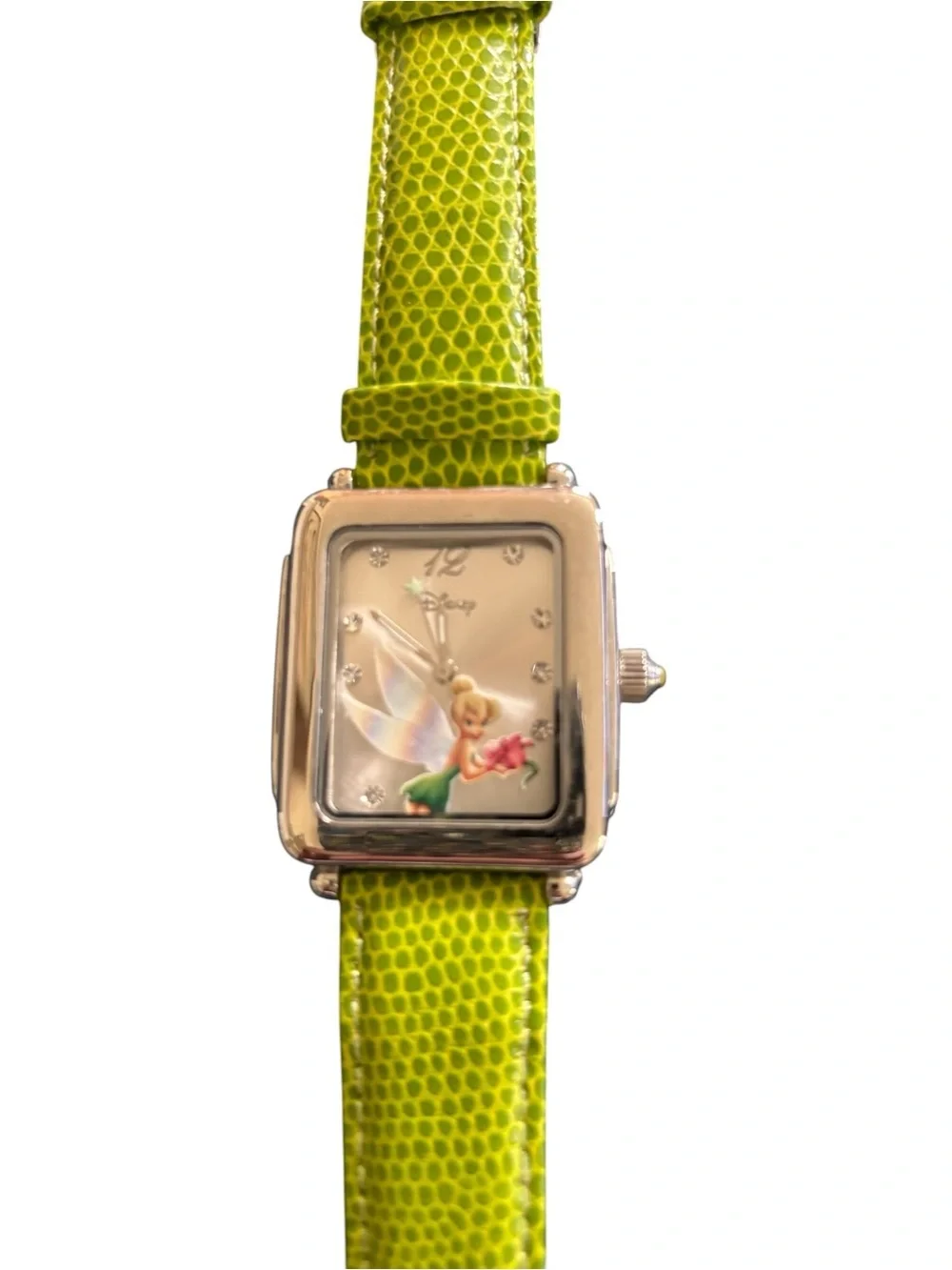 DISNEY TK1022 Tinker Bell Fairy Watch Green Leather Band Japan MVT~Needs Battery